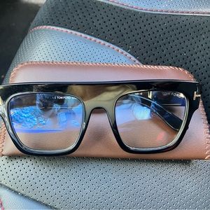 Tom Ford Renee TF847 001 shiny black with blue block lenses glasses
